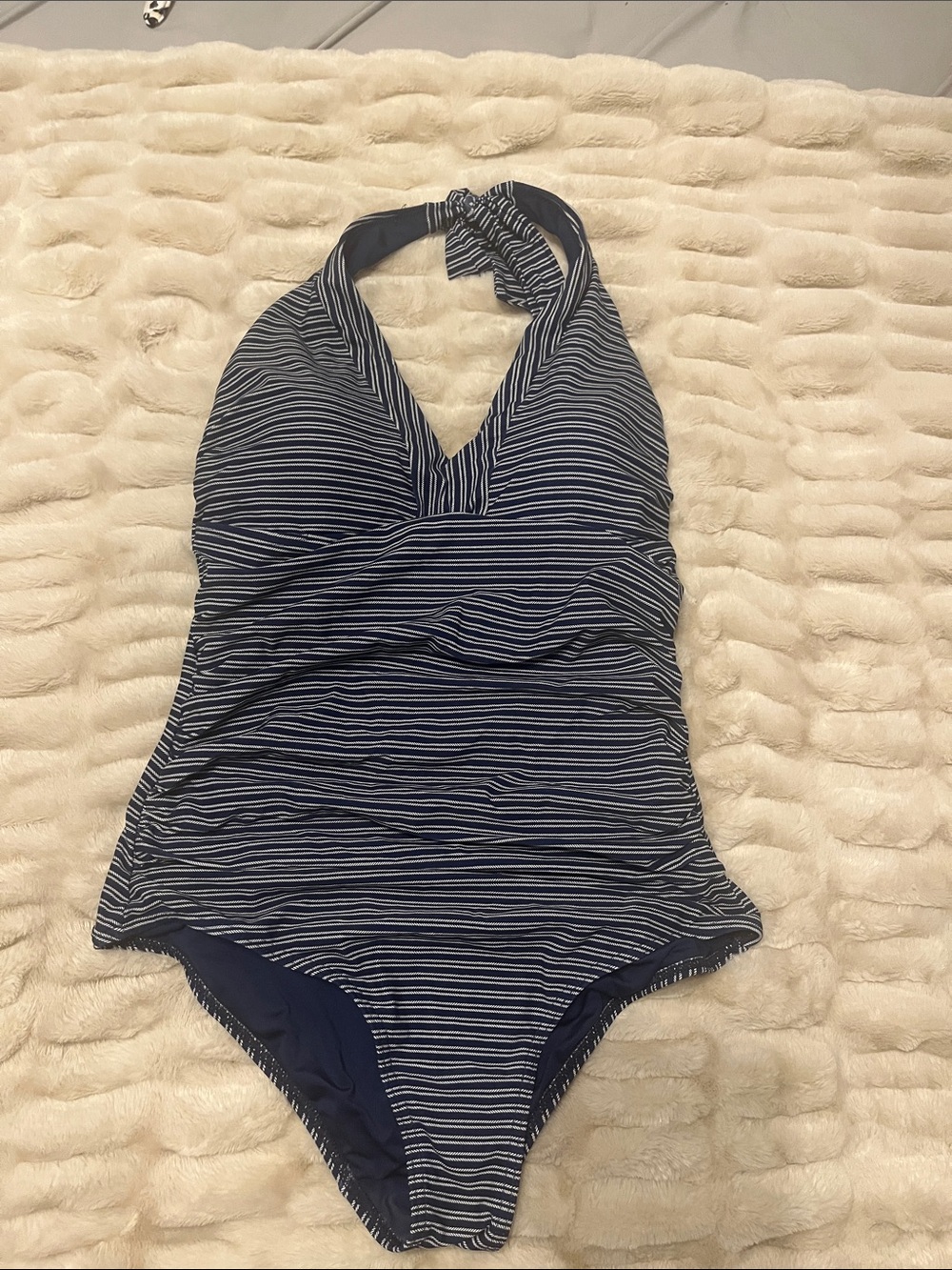 Navy Striped Halter One-Piece Swimsuit for Women